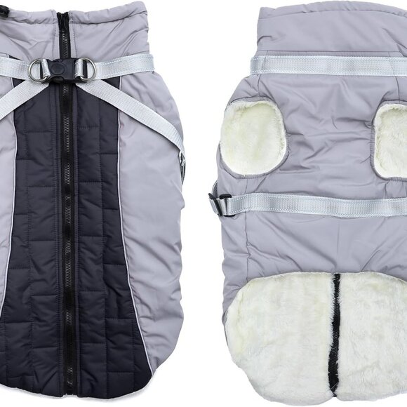 Fleece Dog Coat with Harness Warm Winter Vest Jacket Black XS for Small Dogs - Picture 2 of 5